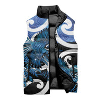 Piwakawaka New Zealand Matariki Sleeveless Puffer Jacket Maori New Year Silver Fern Blue Galaxy