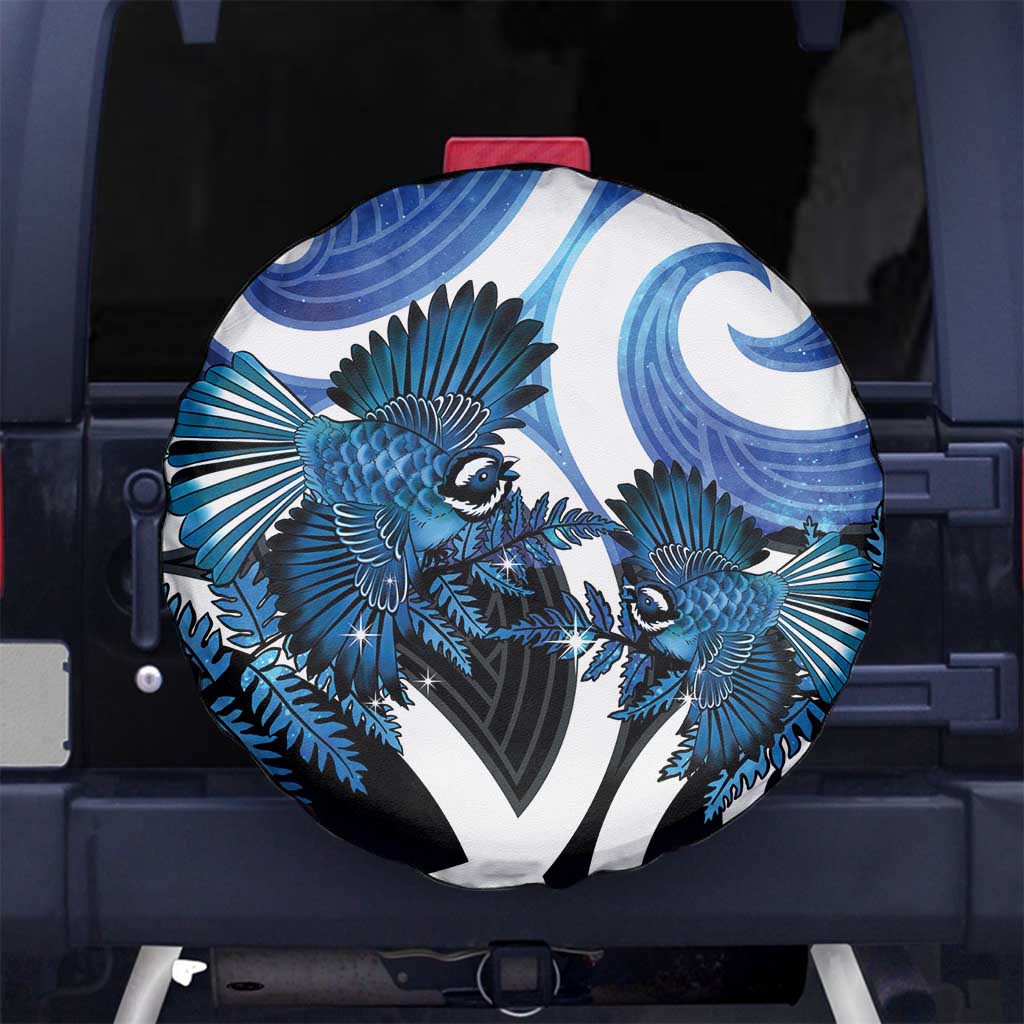 Piwakawaka New Zealand Matariki Spare Tire Cover Maori New Year Silver Fern Blue Galaxy