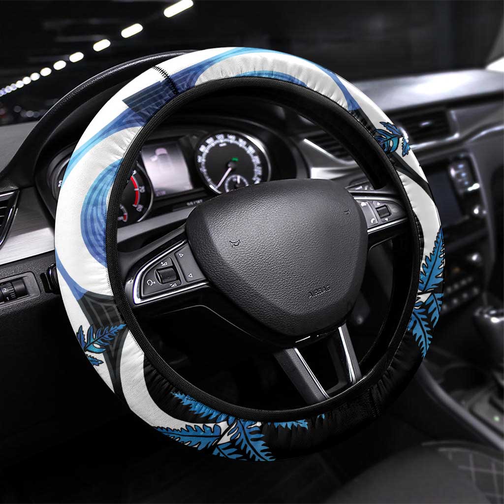 Piwakawaka New Zealand Matariki Steering Wheel Cover Maori New Year Silver Fern Blue Galaxy LT14 Universal Fit Blue - Polynesian Pride