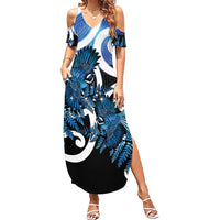 Piwakawaka New Zealand Matariki Summer Maxi Dress Maori New Year Silver Fern Blue Galaxy LT14 Women Blue - Polynesian Pride