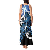 Piwakawaka New Zealand Matariki Tank Maxi Dress Maori New Year Silver Fern Blue Galaxy