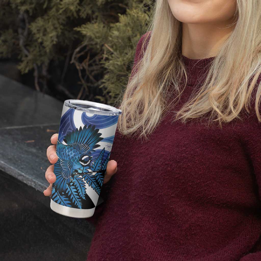Piwakawaka New Zealand Matariki Tumbler Cup Maori New Year Silver Fern Blue Galaxy LT14 - Polynesian Pride