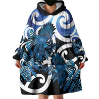 Piwakawaka New Zealand Matariki Wearable Blanket Hoodie Maori New Year Silver Fern Blue Galaxy LT14 - Polynesian Pride