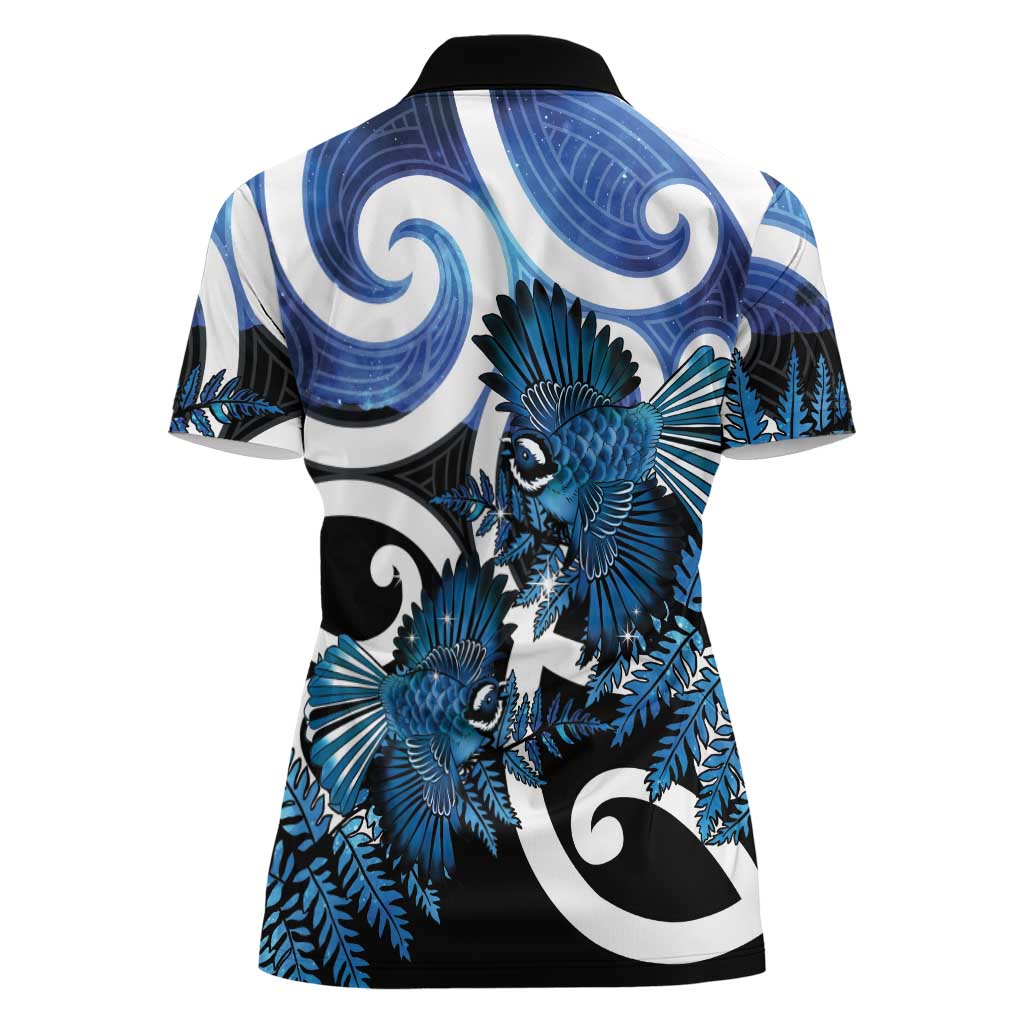 Piwakawaka New Zealand Matariki Women Polo Shirt Maori New Year Silver Fern Blue Galaxy LT14 - Polynesian Pride