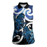Piwakawaka New Zealand Matariki Women Sleeveless Polo Shirt Maori New Year Silver Fern Blue Galaxy LT14 Female Blue - Polynesian Pride