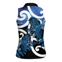 Piwakawaka New Zealand Matariki Women Sleeveless Polo Shirt Maori New Year Silver Fern Blue Galaxy LT14 - Polynesian Pride