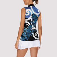 Piwakawaka New Zealand Matariki Women Sleeveless Polo Shirt Maori New Year Silver Fern Blue Galaxy LT14 - Polynesian Pride