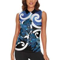 Piwakawaka New Zealand Matariki Women Sleeveless Polo Shirt Maori New Year Silver Fern Blue Galaxy LT14 - Polynesian Pride