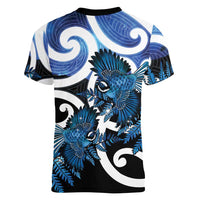 Piwakawaka New Zealand Matariki Women V-Neck T-Shirt Maori New Year Silver Fern Blue Galaxy LT14 - Polynesian Pride