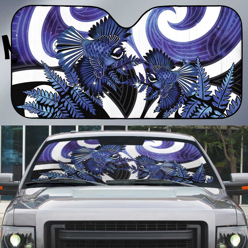 Piwakawaka New Zealand Matariki Auto Sun Shade Maori New Year Silver Fern Purple Galaxy