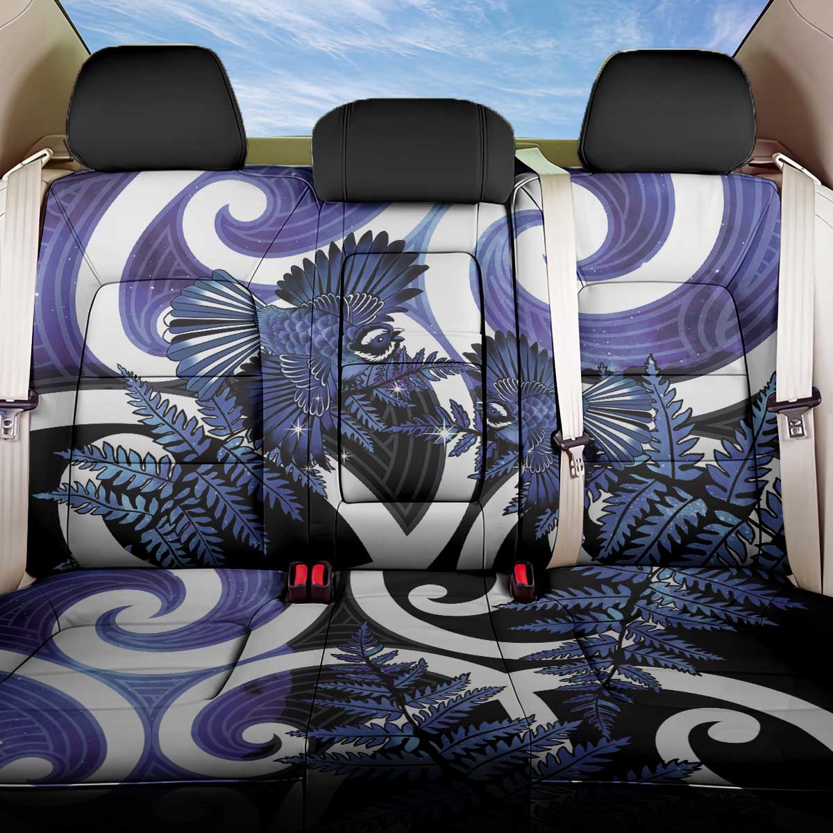 Piwakawaka New Zealand Matariki Back Car Seat Cover Maori New Year Silver Fern Purple Galaxy