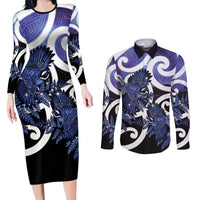 Piwakawaka New Zealand Matariki Couples Matching Long Sleeve Bodycon Dress and Long Sleeve Button Shirt Maori New Year Silver Fern Purple Galaxy LT14 Purple - Polynesian Pride