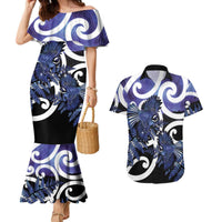 Piwakawaka New Zealand Matariki Couples Matching Mermaid Dress and Hawaiian Shirt Maori New Year Silver Fern Purple Galaxy LT14 Purple - Polynesian Pride