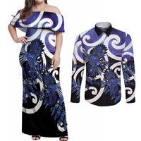 Piwakawaka New Zealand Matariki Couples Matching Off Shoulder Maxi Dress and Long Sleeve Button Shirt Maori New Year Silver Fern Purple Galaxy LT14 Purple - Polynesian Pride