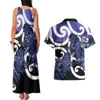 Piwakawaka New Zealand Matariki Couples Matching Tank Maxi Dress and Hawaiian Shirt Maori New Year Silver Fern Purple Galaxy LT14 - Polynesian Pride