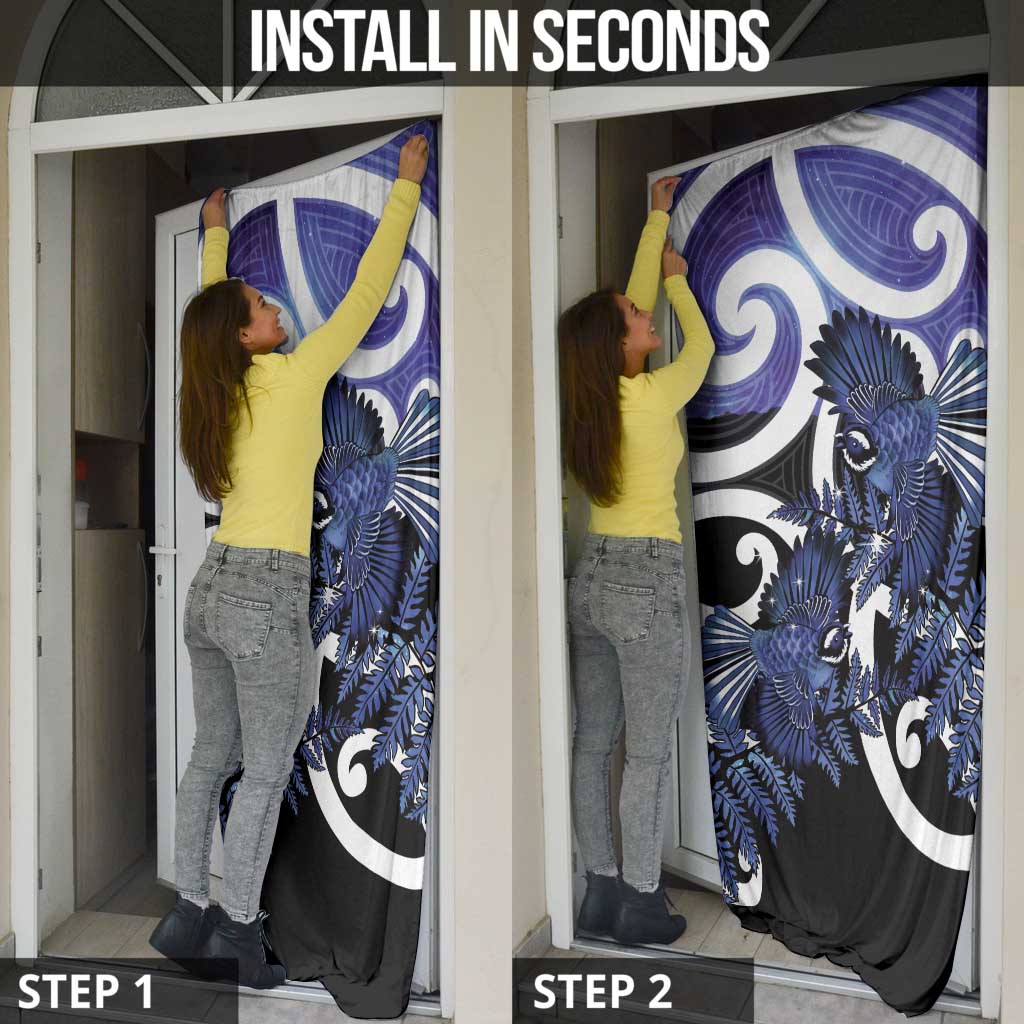 Piwakawaka New Zealand Matariki Door Cover Maori New Year Silver Fern Purple Galaxy LT14 - Polynesian Pride