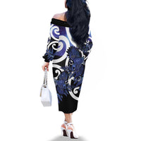 Piwakawaka New Zealand Matariki Family Matching Off The Shoulder Long Sleeve Dress and Hawaiian Shirt Maori New Year Silver Fern Purple Galaxy LT14 - Polynesian Pride