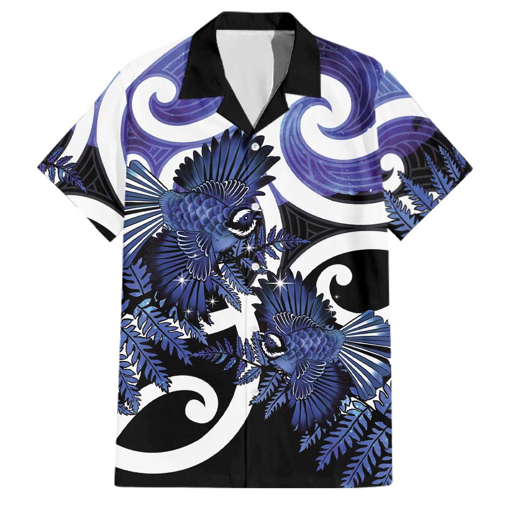 Piwakawaka New Zealand Matariki Family Matching Off Shoulder Short Dress and Hawaiian Shirt Maori New Year Silver Fern Purple Galaxy LT14 Dad's Shirt - Short Sleeve Purple - Polynesian Pride