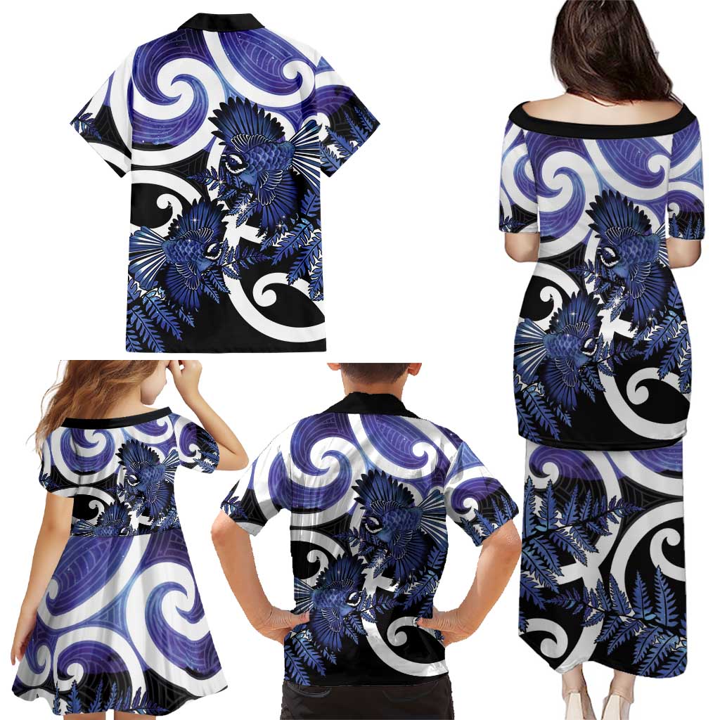 Piwakawaka New Zealand Matariki Family Matching Puletasi and Hawaiian Shirt Maori New Year Silver Fern Purple Galaxy LT14 - Polynesian Pride