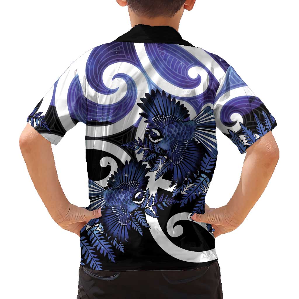 Piwakawaka New Zealand Matariki Family Matching Short Sleeve Bodycon Dress and Hawaiian Shirt Maori New Year Silver Fern Purple Galaxy LT14 - Polynesian Pride