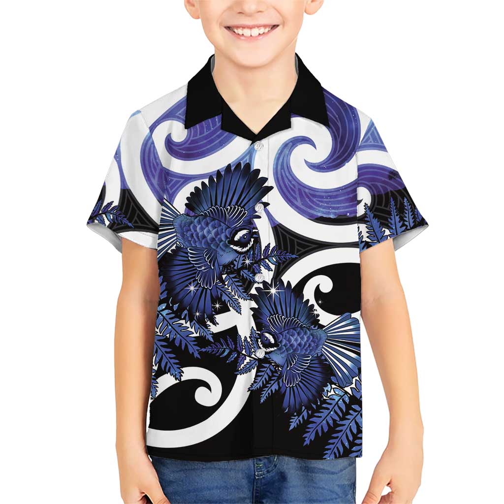 Piwakawaka New Zealand Matariki Family Matching Short Sleeve Bodycon Dress and Hawaiian Shirt Maori New Year Silver Fern Purple Galaxy LT14 Son's Shirt Purple - Polynesian Pride