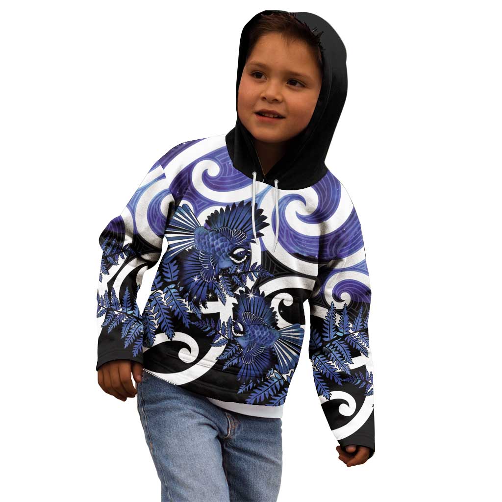 Piwakawaka New Zealand Matariki Kid Hoodie Maori New Year Silver Fern Purple Galaxy LT14 - Polynesian Pride