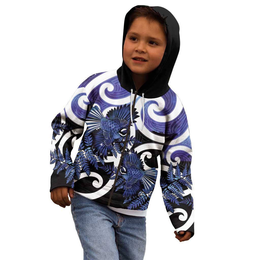 Piwakawaka New Zealand Matariki Kid Hoodie Maori New Year Silver Fern Purple Galaxy LT14 - Polynesian Pride