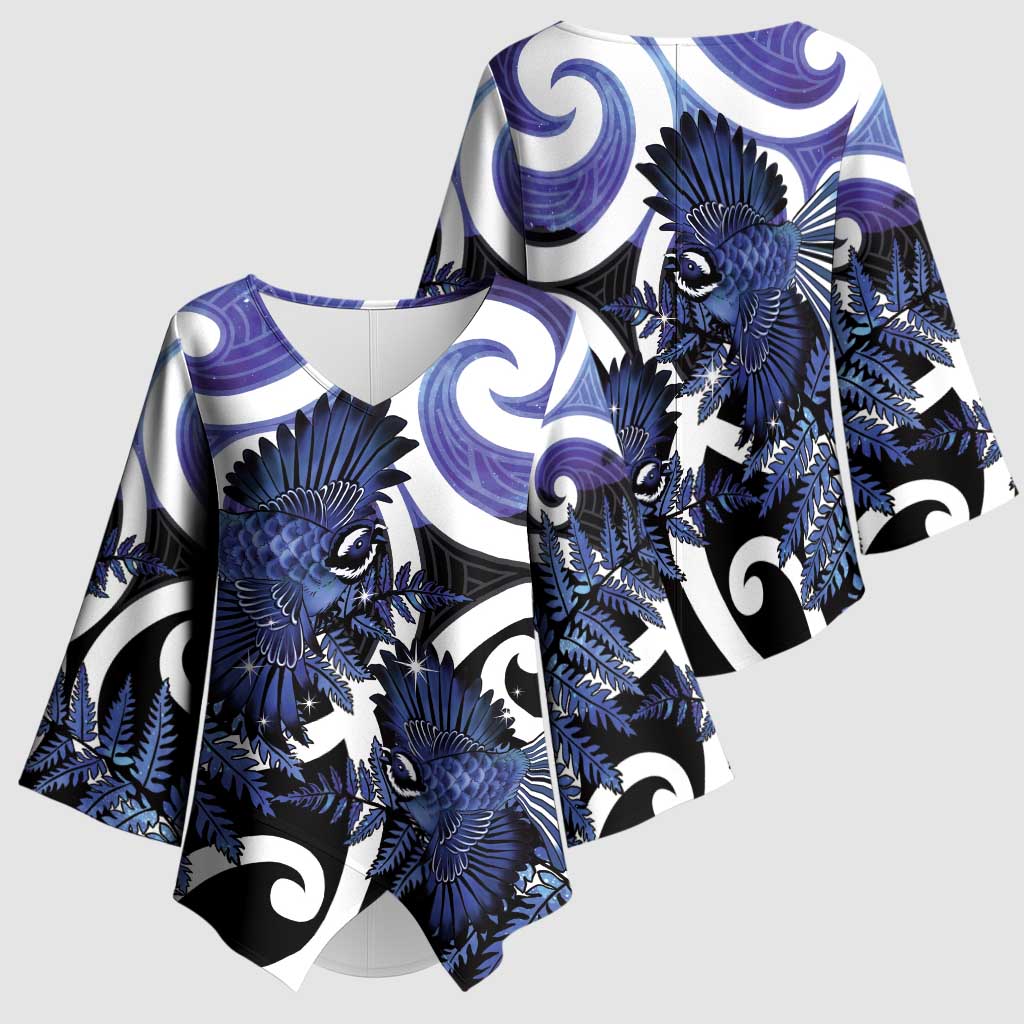 Piwakawaka New Zealand Matariki Kimono Sleeve Blouse Maori New Year Silver Fern Purple Galaxy LT14 - Polynesian Pride