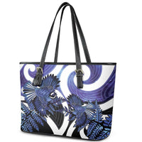 Piwakawaka New Zealand Matariki Leather Tote Bag Maori New Year Silver Fern Purple Galaxy LT14 - Polynesian Pride
