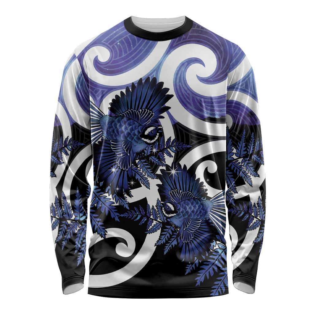 Piwakawaka New Zealand Matariki Long Sleeve Shirt Maori New Year Silver Fern Purple Galaxy