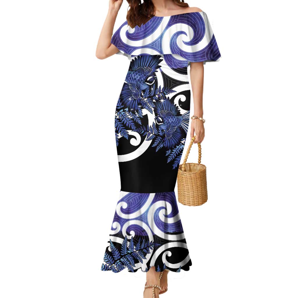Piwakawaka New Zealand Matariki Mermaid Dress Maori New Year Silver Fern Purple Galaxy