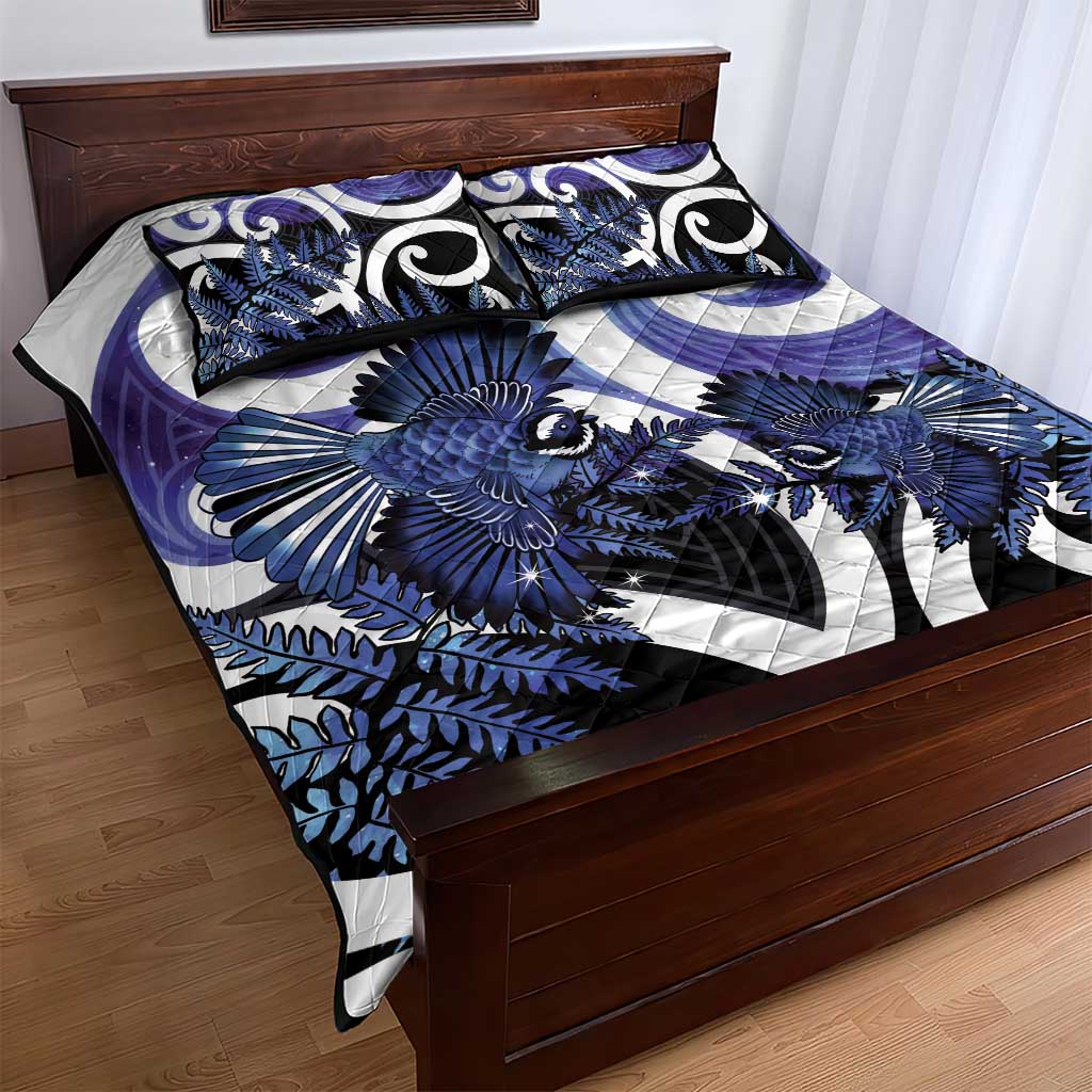 Piwakawaka New Zealand Matariki Quilt Bed Set Maori New Year Silver Fern Purple Galaxy LT14 - Polynesian Pride
