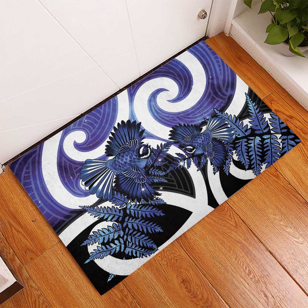 Piwakawaka New Zealand Matariki Rubber Doormat Maori New Year Silver Fern Purple Galaxy LT14 - Polynesian Pride