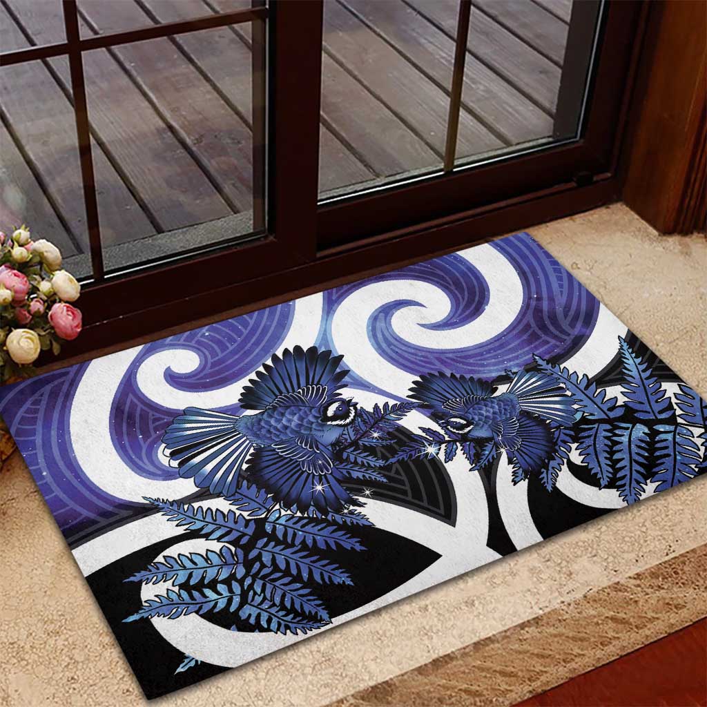 Piwakawaka New Zealand Matariki Rubber Doormat Maori New Year Silver Fern Purple Galaxy LT14 - Polynesian Pride