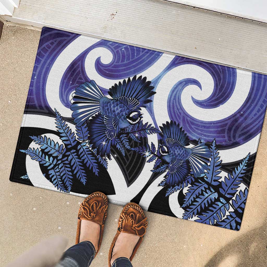 Piwakawaka New Zealand Matariki Rubber Doormat Maori New Year Silver Fern Purple Galaxy LT14 - Polynesian Pride