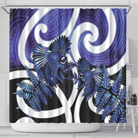Piwakawaka New Zealand Matariki Shower Curtain Maori New Year Silver Fern Purple Galaxy