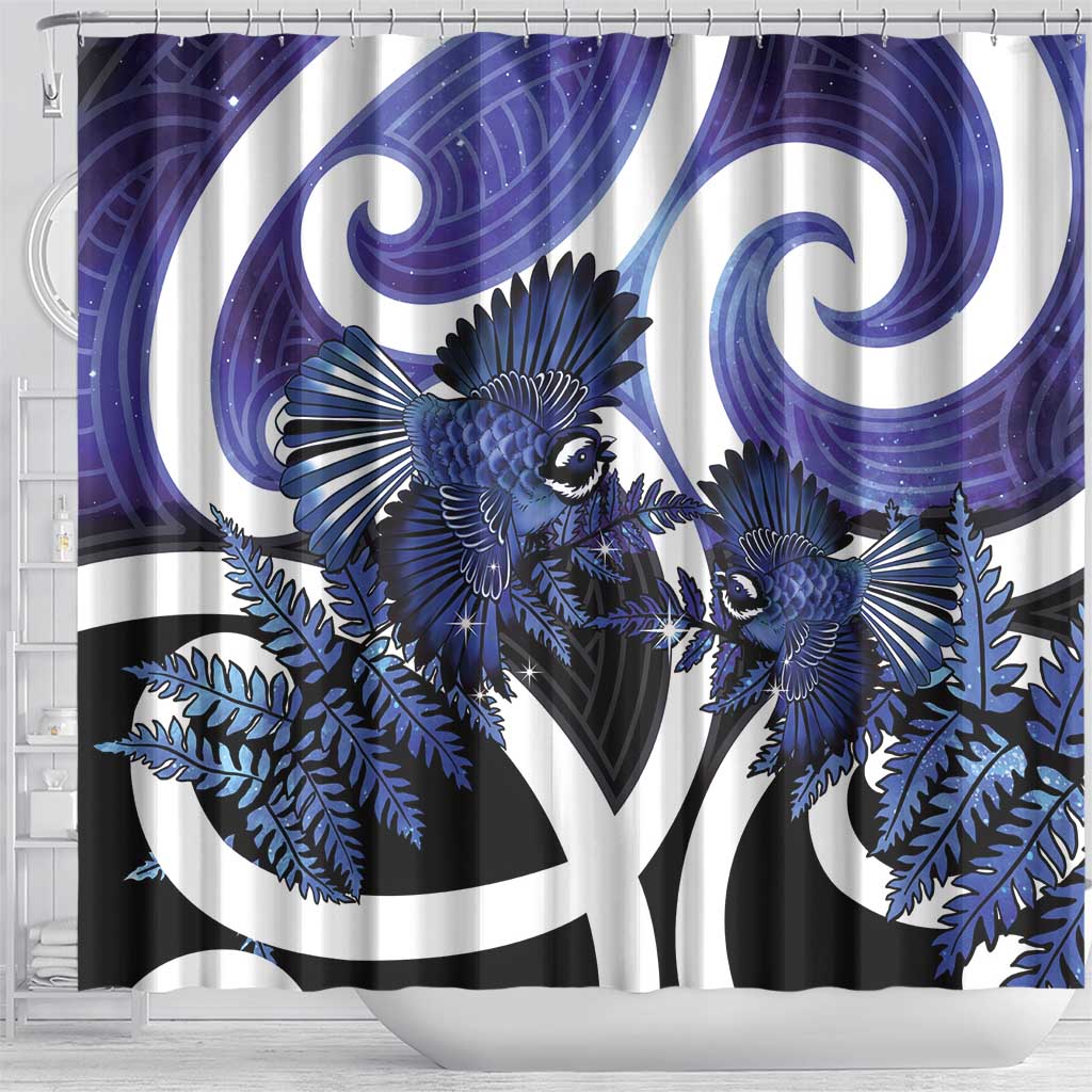 Piwakawaka New Zealand Matariki Shower Curtain Maori New Year Silver Fern Purple Galaxy