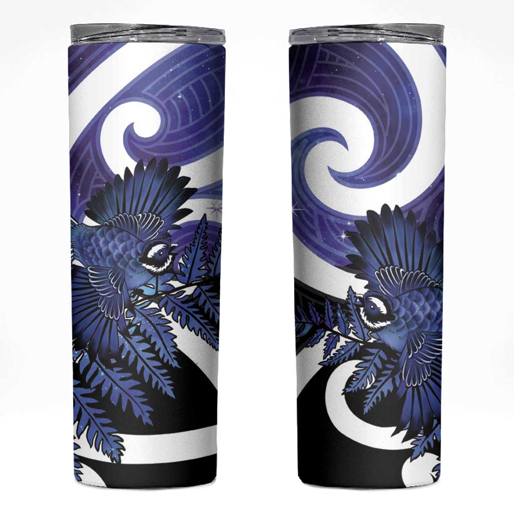 Piwakawaka New Zealand Matariki Skinny Tumbler Maori New Year Silver Fern Purple Galaxy LT14 Purple - Polynesian Pride