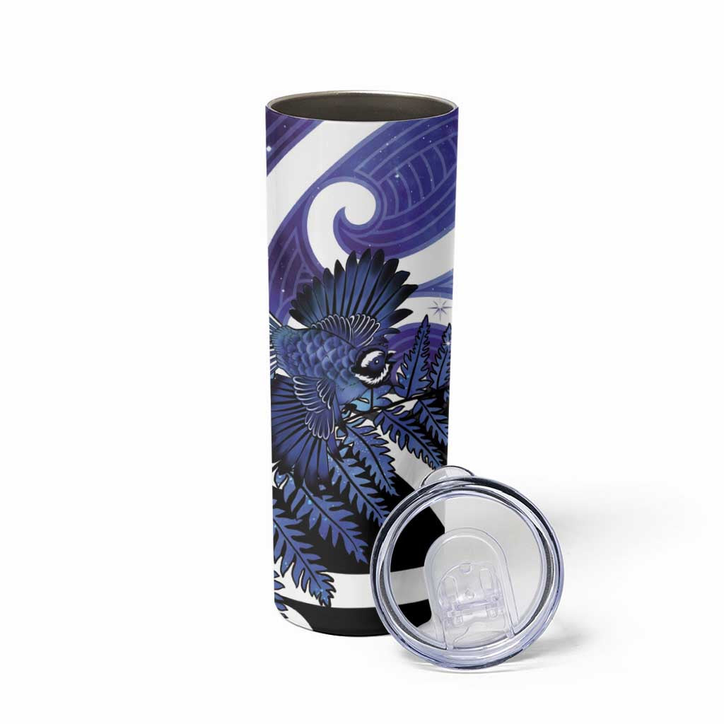 Piwakawaka New Zealand Matariki Skinny Tumbler Maori New Year Silver Fern Purple Galaxy LT14 - Polynesian Pride