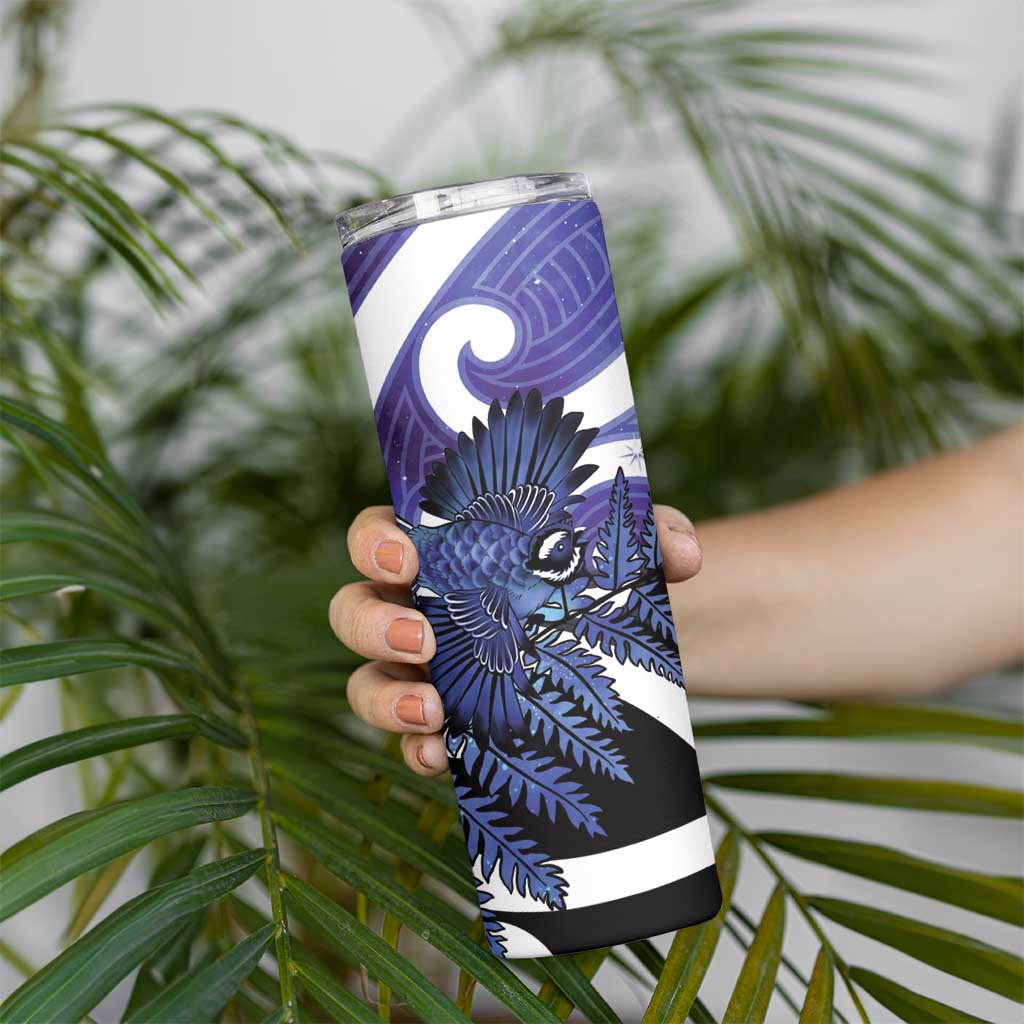 Piwakawaka New Zealand Matariki Skinny Tumbler Maori New Year Silver Fern Purple Galaxy LT14 - Polynesian Pride