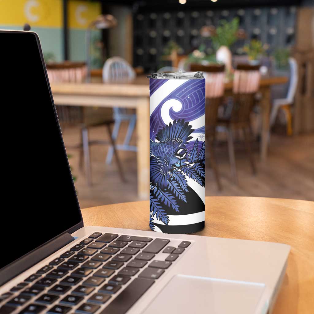 Piwakawaka New Zealand Matariki Skinny Tumbler Maori New Year Silver Fern Purple Galaxy LT14 - Polynesian Pride