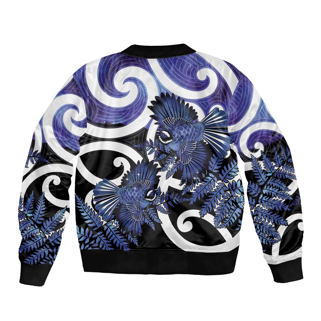 Piwakawaka New Zealand Matariki Sleeve Zip Bomber Jacket Maori New Year Silver Fern Purple Galaxy LT14 - Polynesian Pride