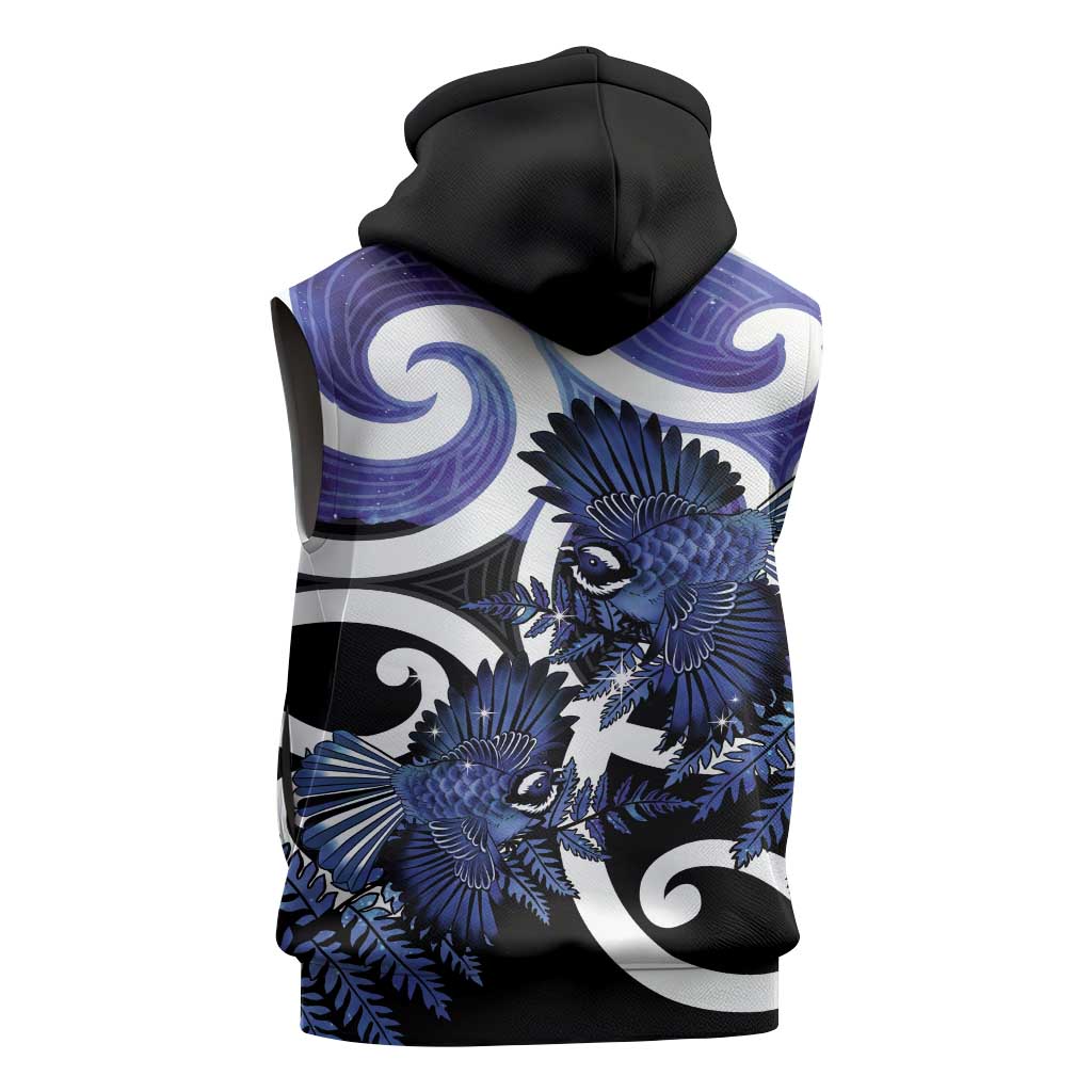 Piwakawaka New Zealand Matariki Sleeveless Hoodie Maori New Year Silver Fern Purple Galaxy LT14 - Polynesian Pride