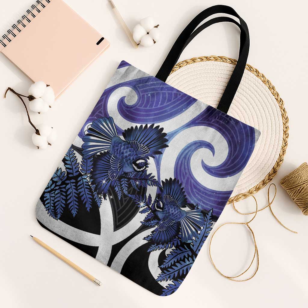 Piwakawaka New Zealand Matariki Tote Bag Maori New Year Silver Fern Purple Galaxy