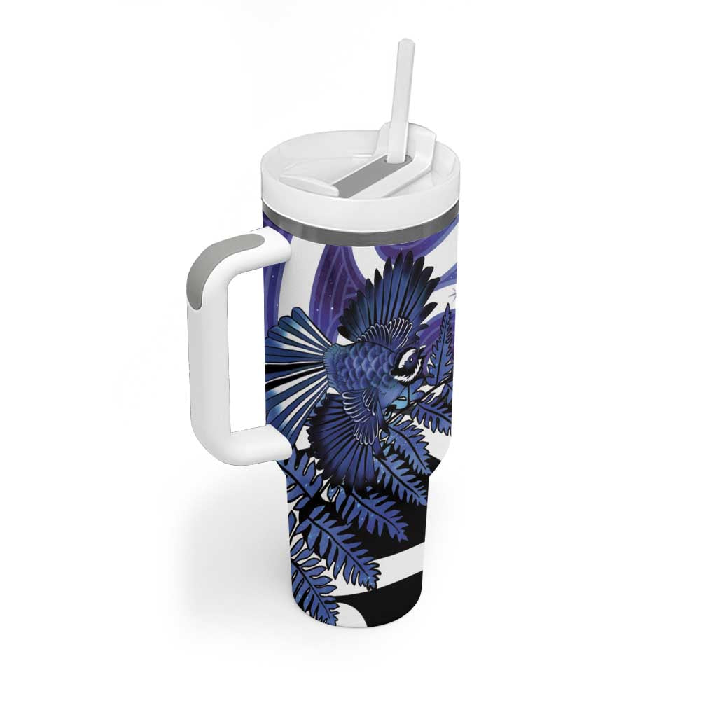 Piwakawaka New Zealand Matariki Tumbler With Handle Maori New Year Silver Fern Purple Galaxy