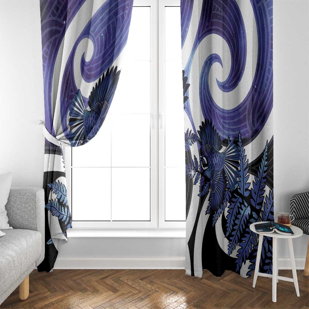 Piwakawaka New Zealand Matariki Window Curtain Maori New Year Silver Fern Purple Galaxy LT14 - Polynesian Pride