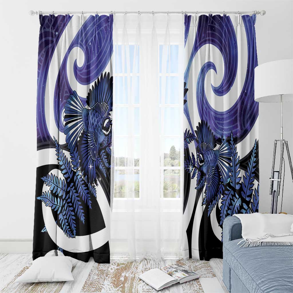 Piwakawaka New Zealand Matariki Window Curtain Maori New Year Silver Fern Purple Galaxy LT14 - Polynesian Pride