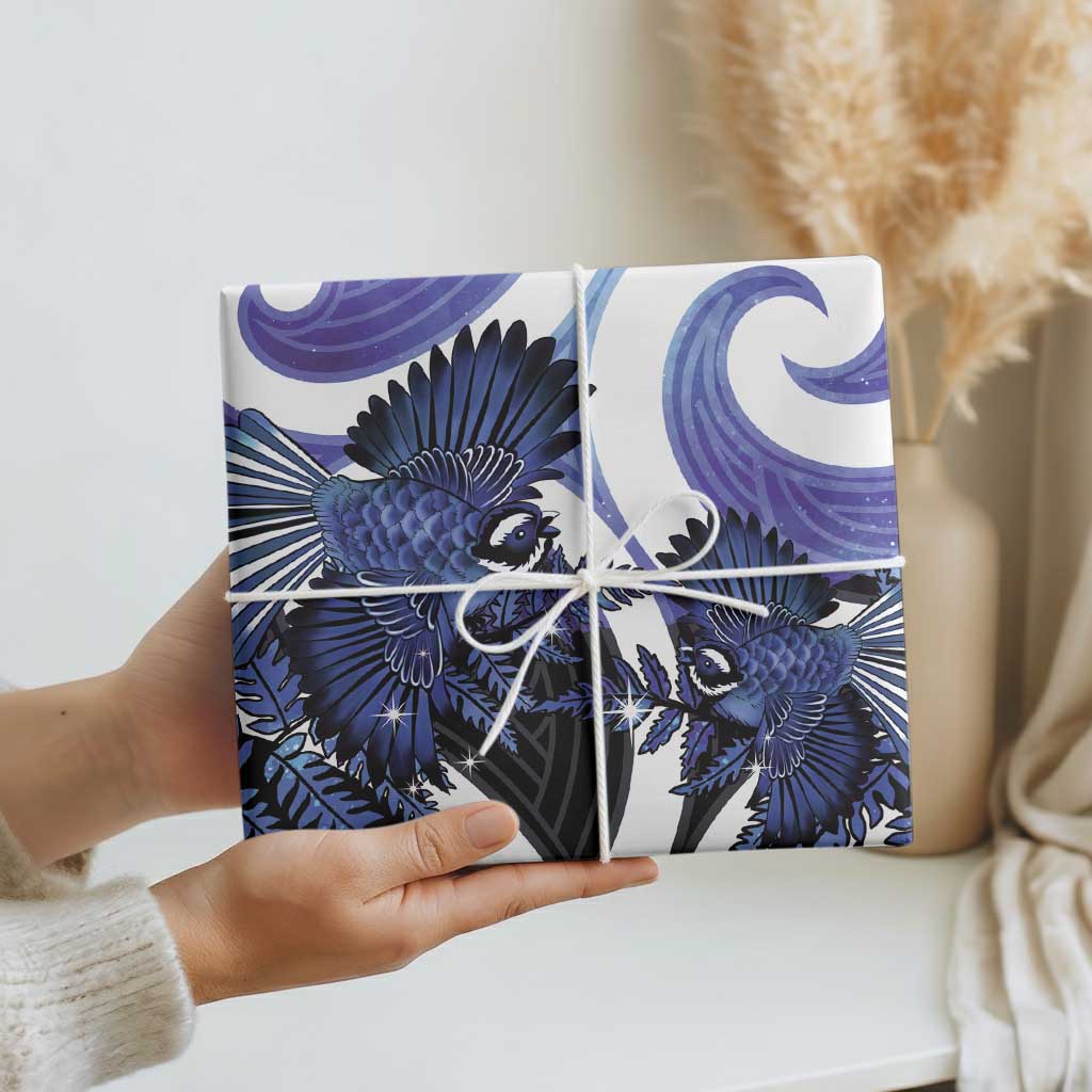 Piwakawaka New Zealand Matariki Wrapping Paper Maori New Year Silver Fern Purple Galaxy LT14 - Polynesian Pride