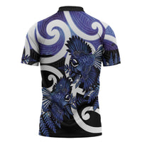 Piwakawaka New Zealand Matariki Zipper Polo Shirt Maori New Year Silver Fern Purple Galaxy