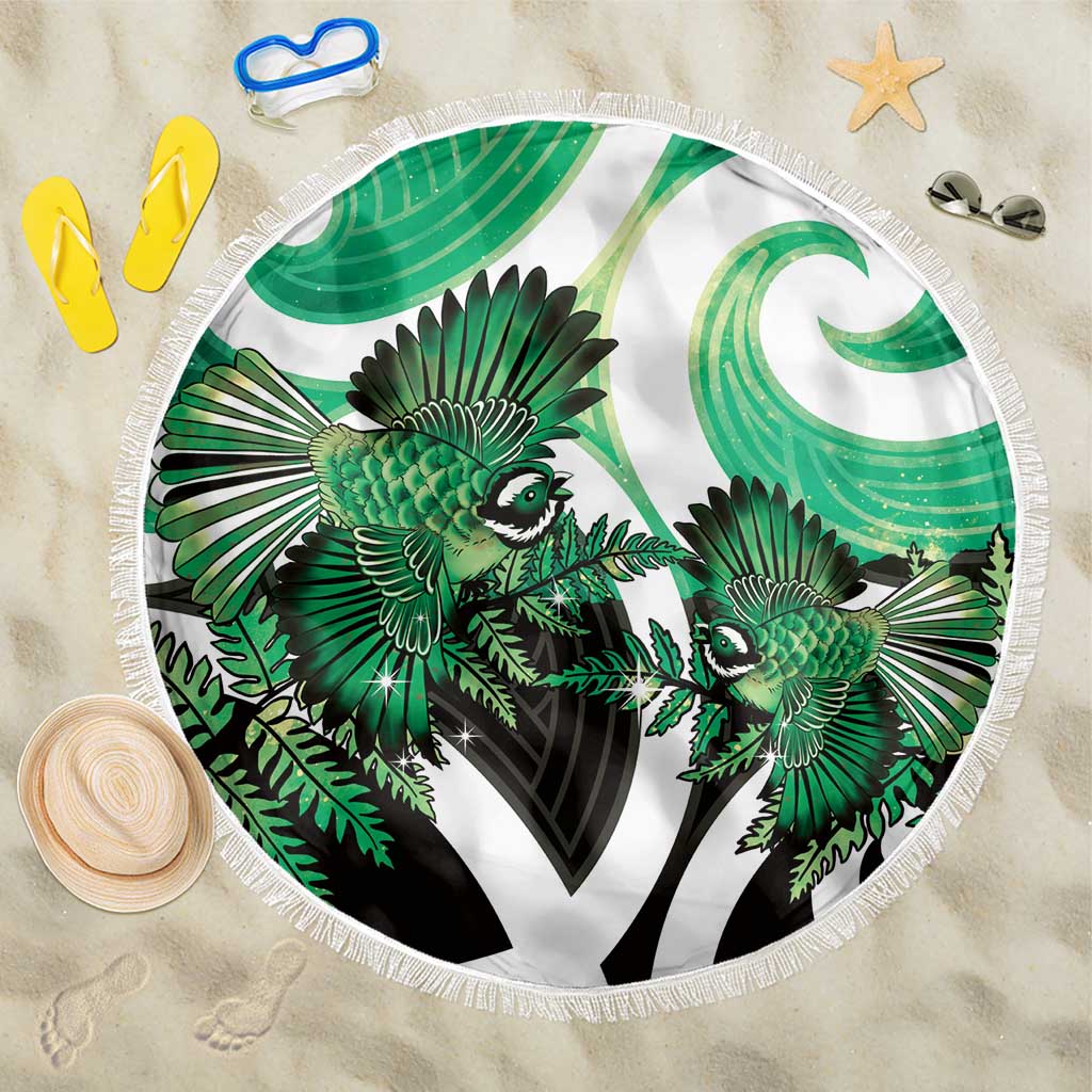 Piwakawaka New Zealand Matariki Beach Blanket Maori New Year Silver Fern Green Galaxy